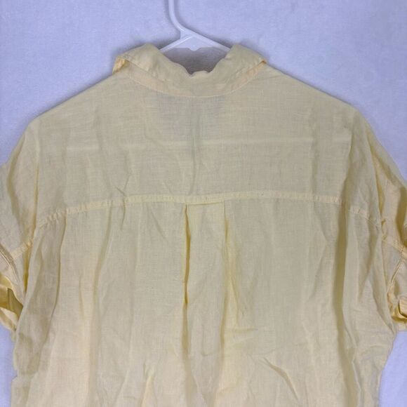 Quince Linen Camp Shirt Soft Yellow Collared Short Sleeve Button Front Top Size - Picture 7 of 11